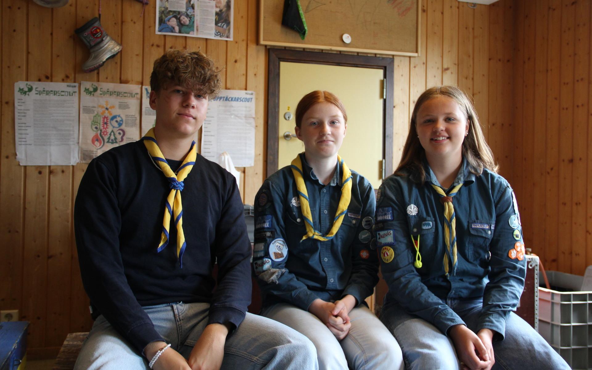 Scoutkompisarna Herman Lind, Alicia Billestedt och Elsa Forsström.