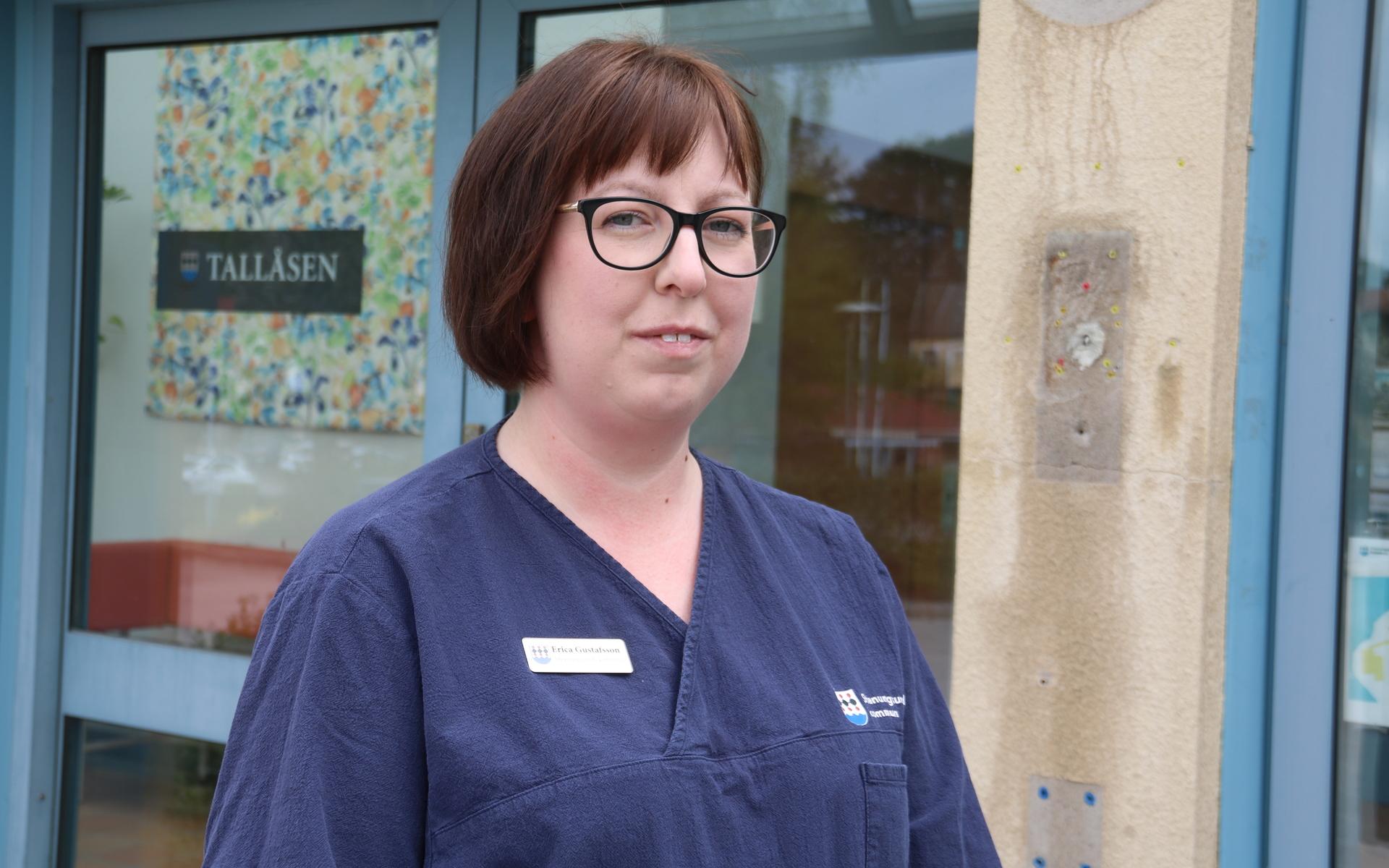 Erica Gustafsson har jobbat som undersköterska i tio år och hon önskar att hon hade mer tid för sina omsorgstagare.