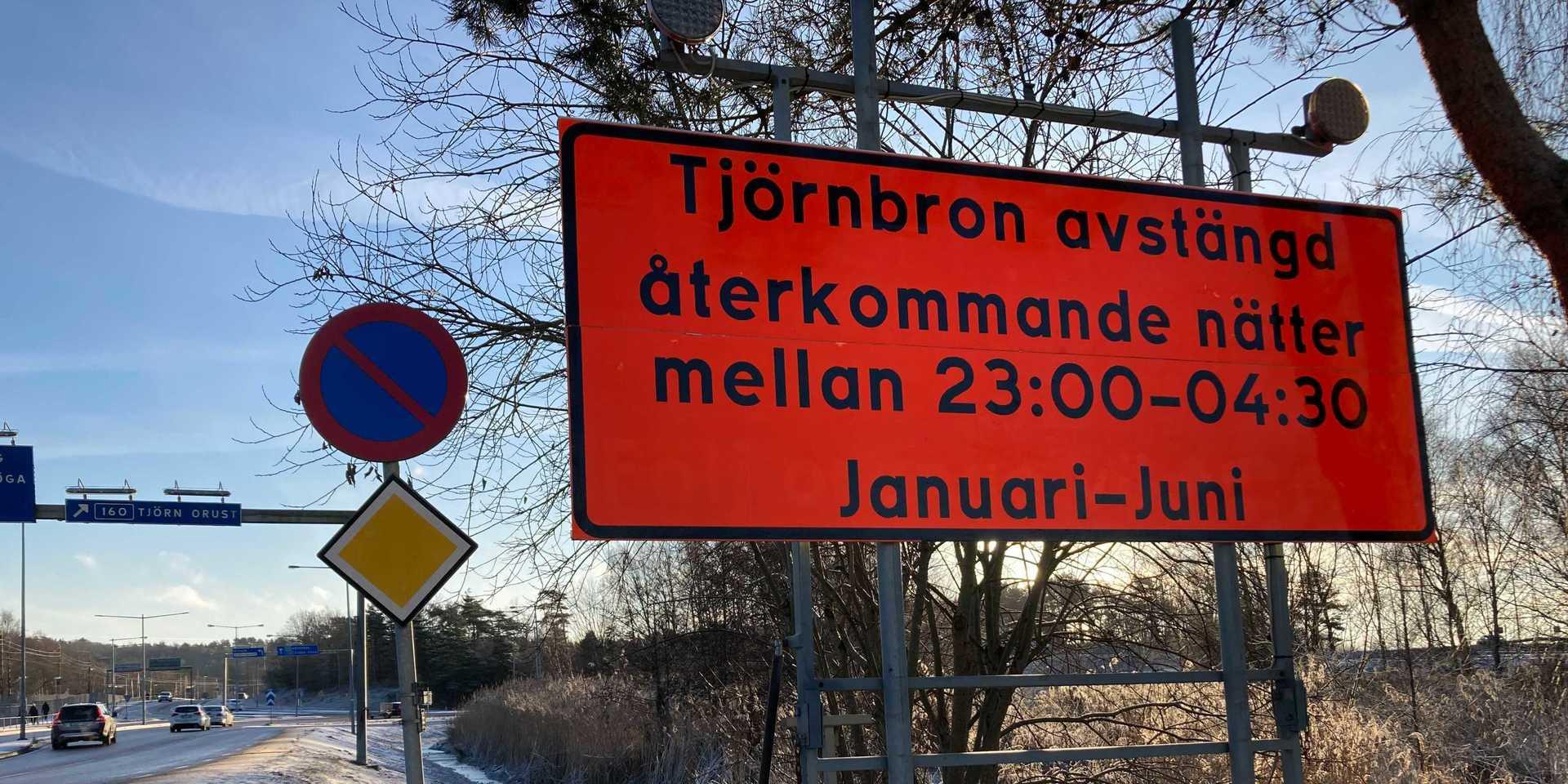 Mellan januari och juni kommer Tjörnbron stängas av flera gånger nattetid, för att snedkablarna ska bytas ut.