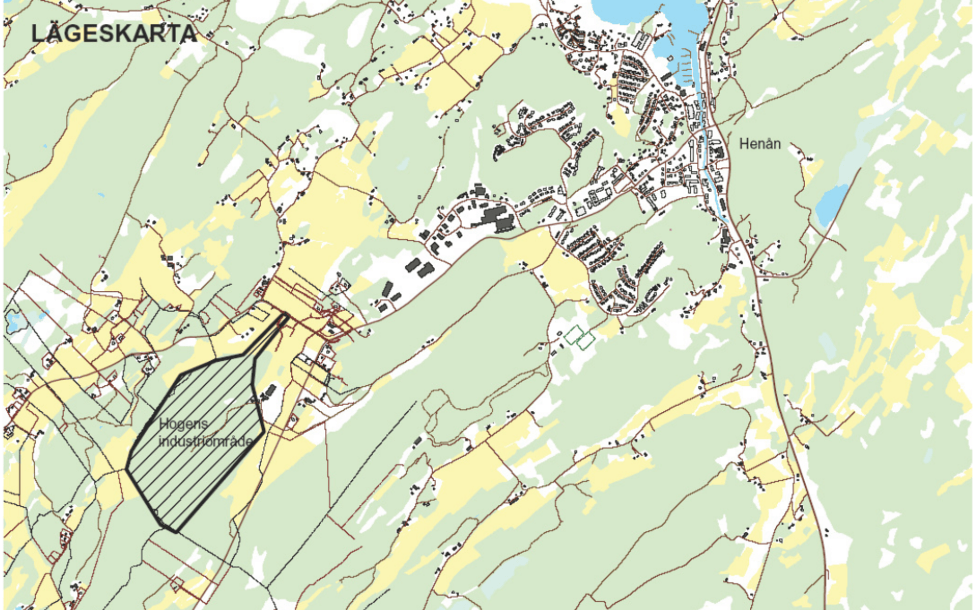 Hogens blivande industriområde ligger en bit väster ut från Henåns centrum. 