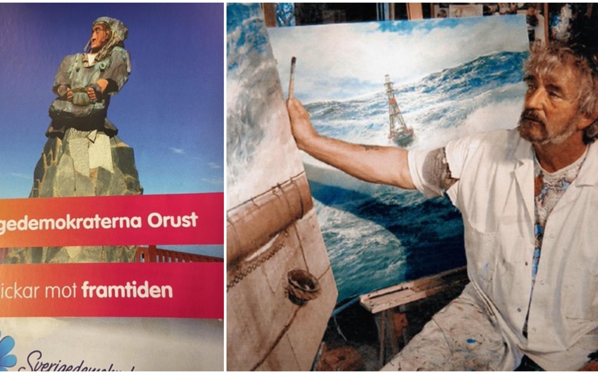 SD på Orust har valt att använda en bild på Hulda, statyn på Käringön. detta upprör konstnären Franz Glatzl som inte givit tillåtelse att statyn publiceras i politiska sammanhang. 
