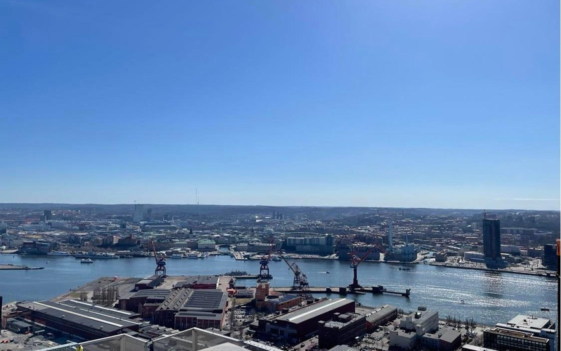 En enastående utsikt mot centrala Göteborg och den södra älvstranden.