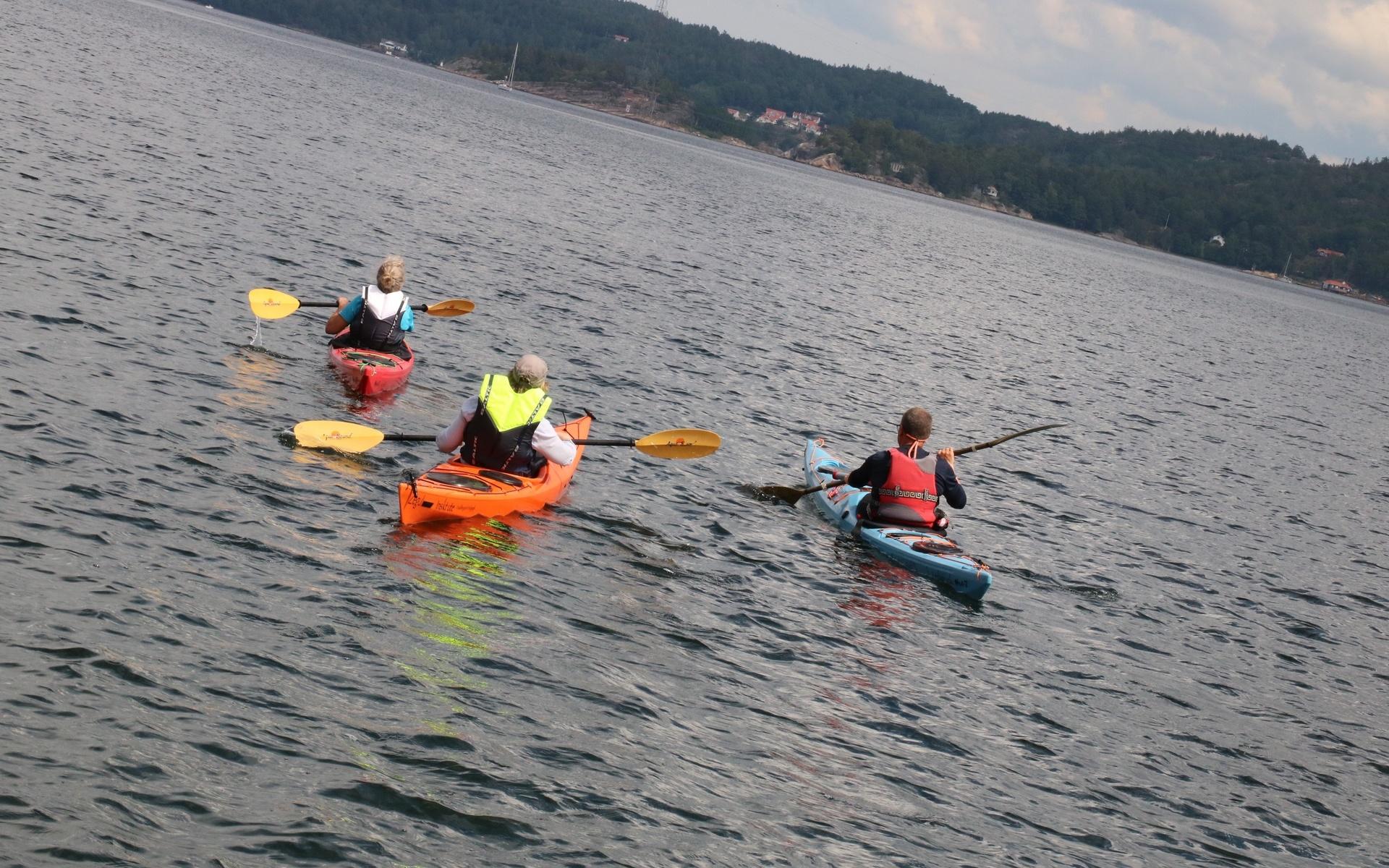 Från badplatsen i Svanesund paddlade Tomas Hamsten och hans elever mot Stenungsund sidan av sundet. 